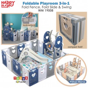 Happy Play – Foldable Playroom 3-in-1, Fold Fence, Fold Slide, Swing WM 19008