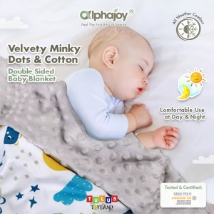 Alphajoy - Velvety Minky Dots & Cotton Double Sided Baby Blanket